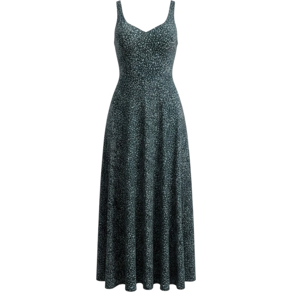 Prana Women Teal Green Abstract Dash Twist Back Maxi Dress with Shelf Bra Medium